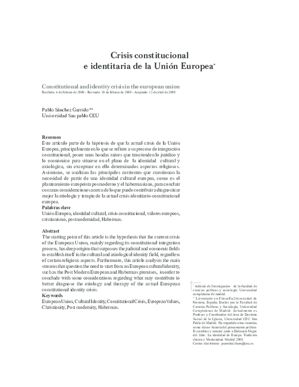 (PDF) Crisis constitucional e identitaria de la Unión Europea