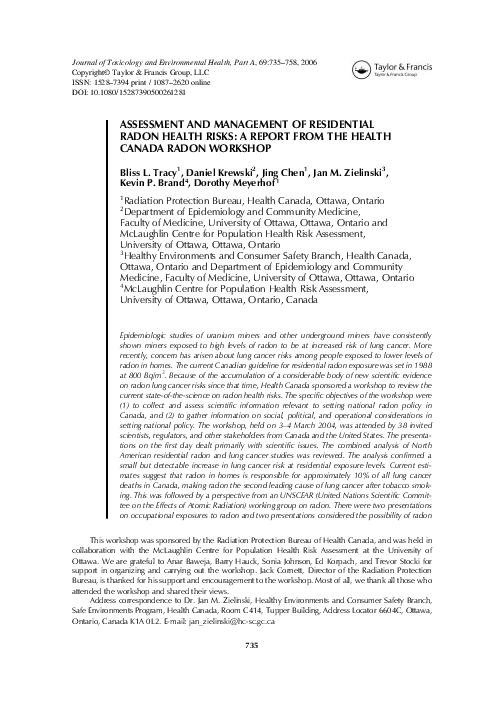 (PDF) Assessment and Management of Residential Radon Health Risks: A ...
