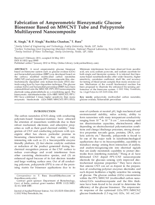 (PDF) Fabrication of Amperometric Bienzymatic Glucose Biosensor Based ...