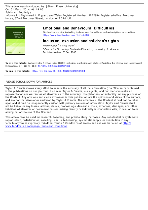 (PDF) Inclusion, Exclusion and Children's Rights: A Case Study of a ...
