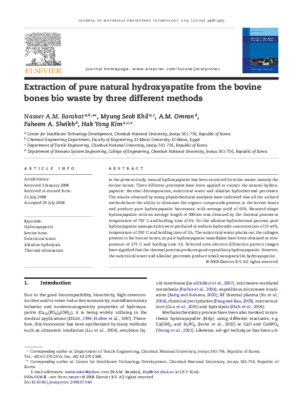 (PDF) Extraction of pure natural hydroxyapatite from the bovine bones ...