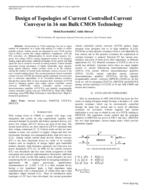 (PDF) Design of Topologies of Current Controlled Current Conveyor in 16 ...