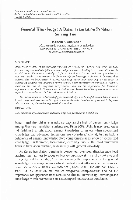 (PDF) General Knowledge: A Basic Translation Problem Solving Tool