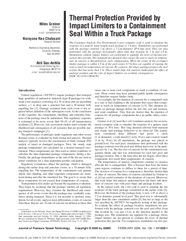 (PDF) Thermal Protection Provided by Impact Limiters to a Containment Seal Within a Truck
