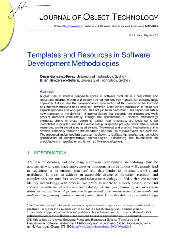 (PDF) Templates and Resources in Software Development Methodologies