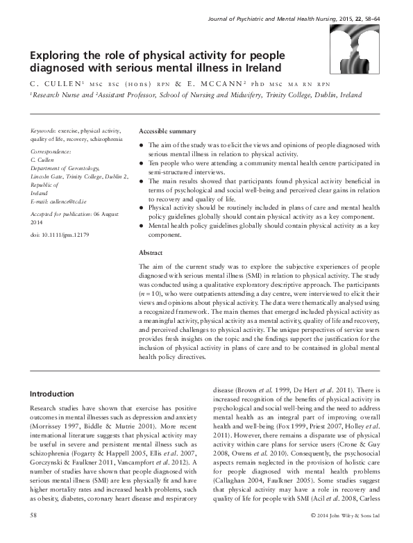 (PDF) Exploring the role of physical activity for people diagnosed with ...