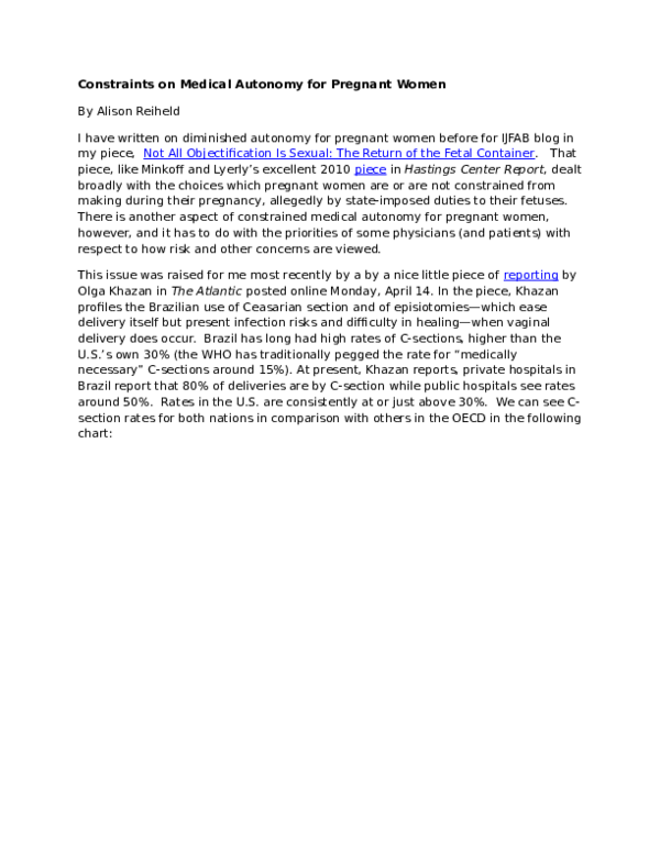 (DOC) Constraints on Medical Autonomy for Pregnant Women