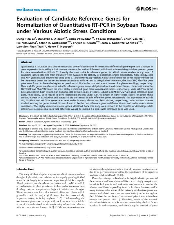 (PDF) Evaluation of candidate reference genes for normalization of ...