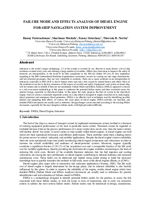 (DOC) FAILURE MODE AND EFFECTS ANALYSIS OF DIESEL ENGINE FOR SHIP ...