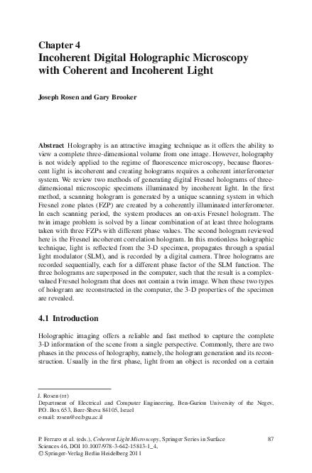 (PDF) Incoherent Digital Holographic Microscopy with Coherent and ...