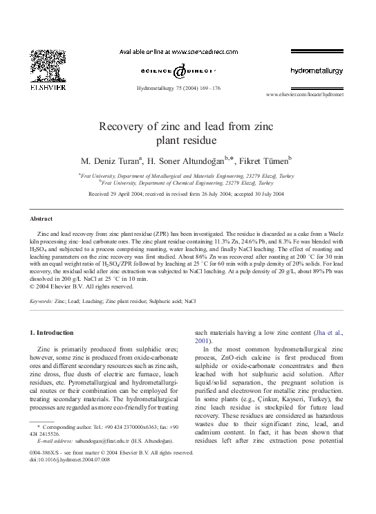 (PDF) Recovery of zinc and lead from zinc plant residue omid majidi Academia.edu