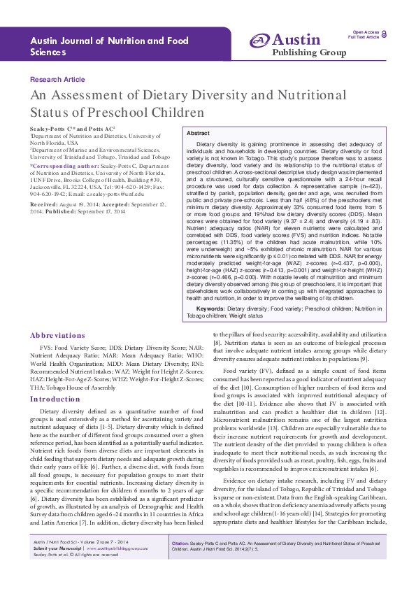 (PDF) An assessment of Dietary Diversity and Nutritional Status of ...