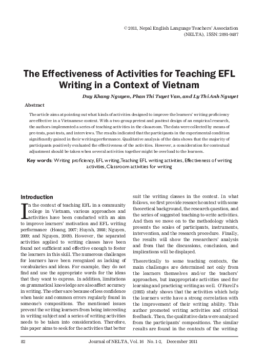 (PDF) The Effectiveness of Activities for Teaching EFL Writing in a ...