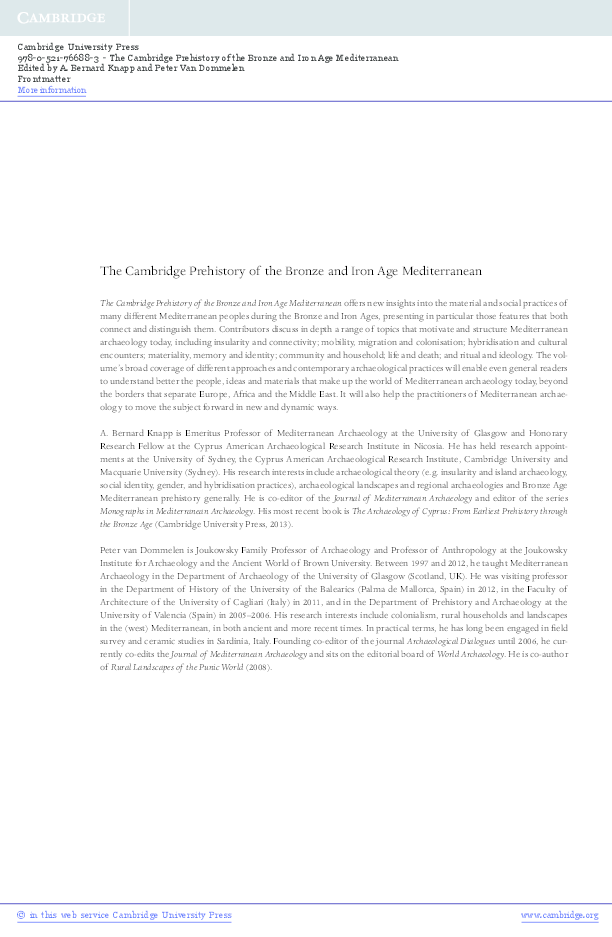 (PDF) The Cambridge Prehistory of the Bronze and Iron Age Mediterranean A. Bernard Knapp