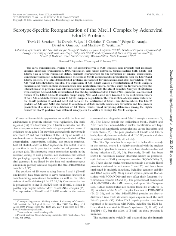 (PDF) Serotype-Specific Reorganization of the Mre11 Complex by ...