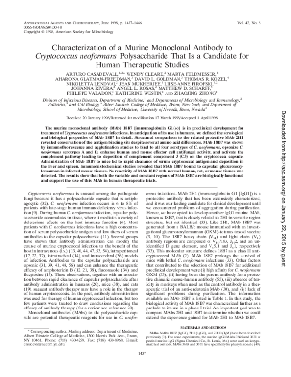 (PDF) Characterization of a Murine Monoclonal Antibody to Cryptococcus ...