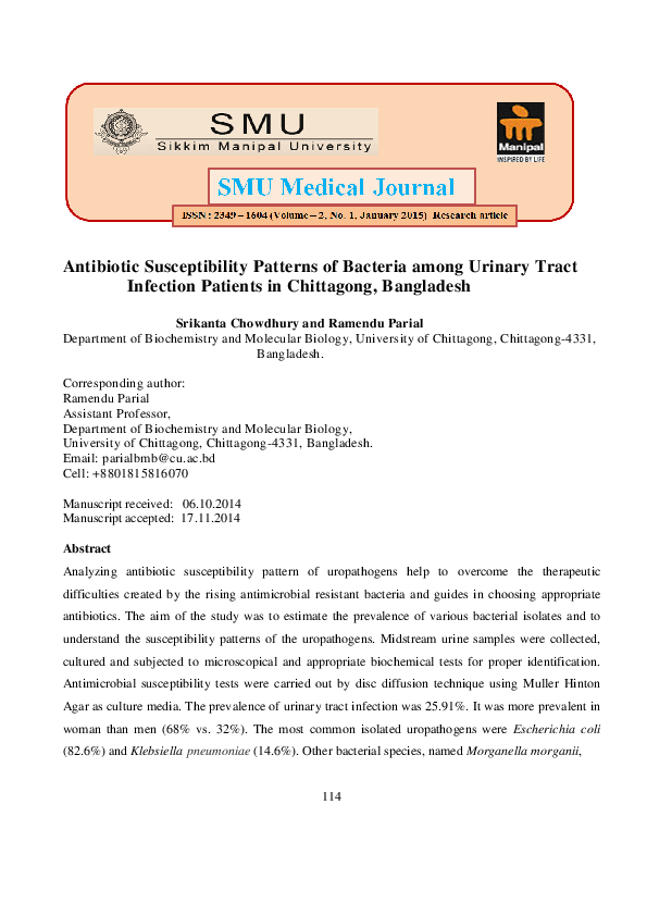 (PDF) Antibiotic Susceptibility Patterns of Bacteria among Urinary ...