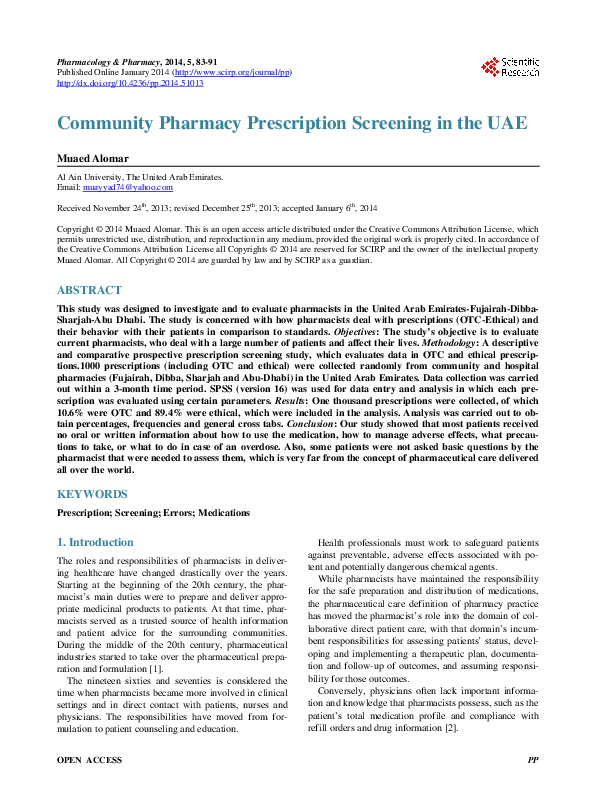 PDF) Community Pharmacy Prescription Screening in the UAE