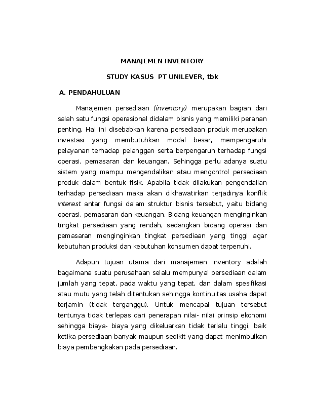 Doc Manajemen Inventory Study Kasus Pt Unilever Tbk Umi Wahyuni Academia Edu