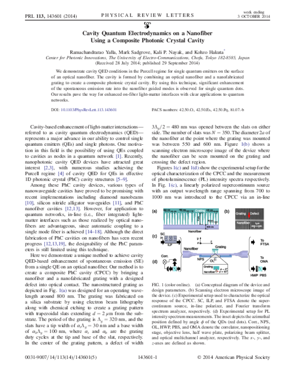 (PDF) Cavity Quantum Electrodynamics on a Nanofiber Using a Composite ...