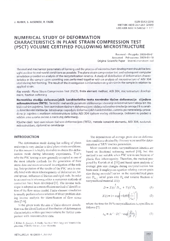 (PDF) NUMERICAL STUDY OF DEFORMATION CHARACTERISTICS IN PLANE STRAIN ...