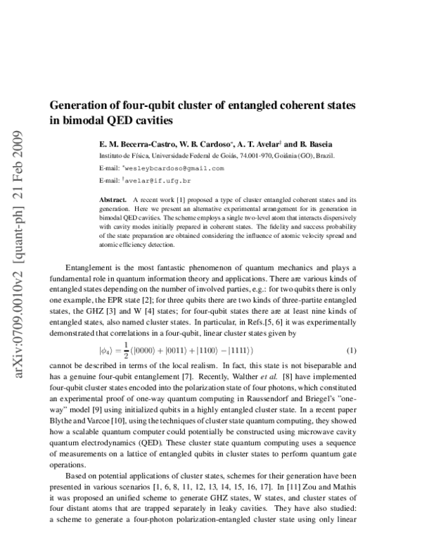 (PDF) Generation of a 4-qubit cluster of entangled coherent states in ...