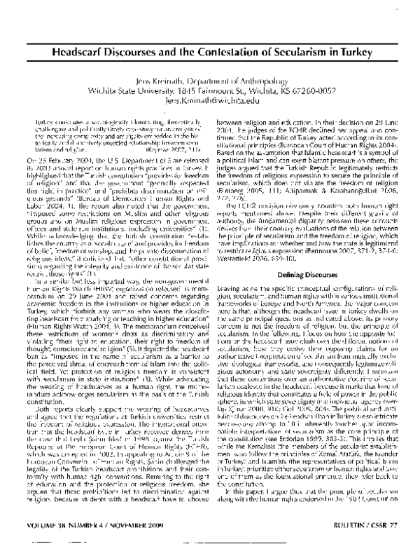 (PDF) Headscarf Discourses and the Contestation of Secularism in Turkey