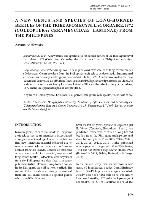 (PDF) A new genus and species of long-horned beetles of the tribe ...