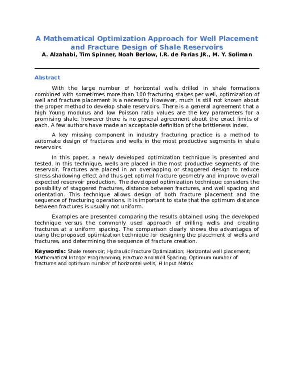 (DOC) A Mathematical Optimization Approach for Well Placement and ...