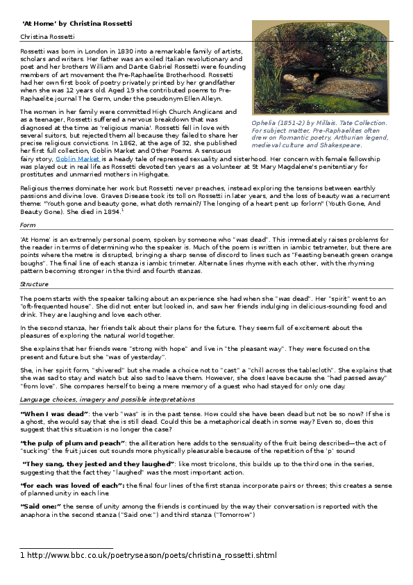 Doc At Home By Christina Rossetti Sue Alexander Academia Edu