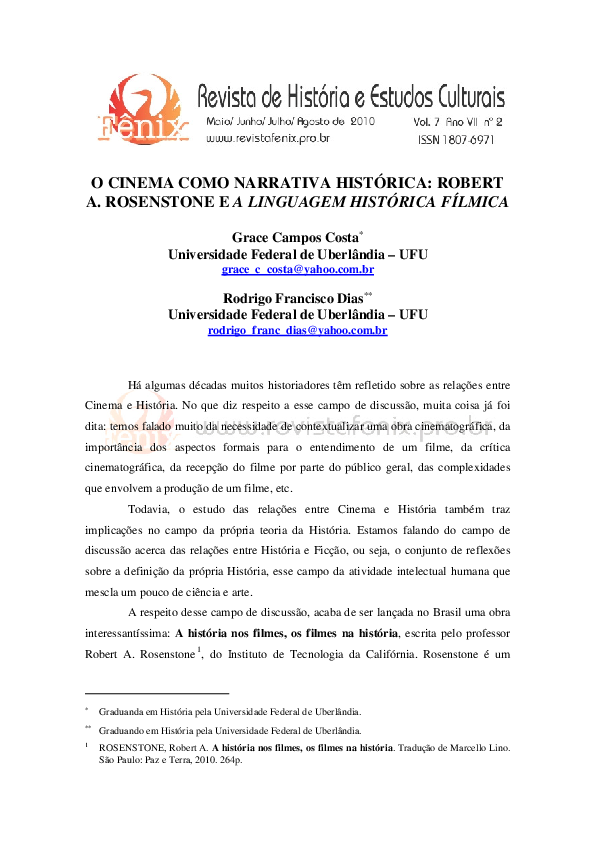 (PDF) O Cinema como Narrativa Histórica: Robert A. Rosenstone e a ...