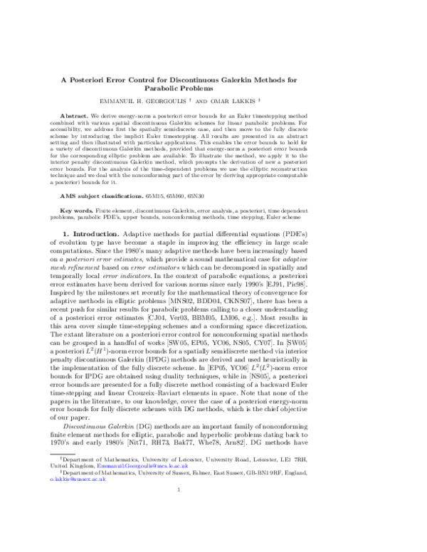 (PDF) A posteriori error control for discontinuous Galerkin methods for ...