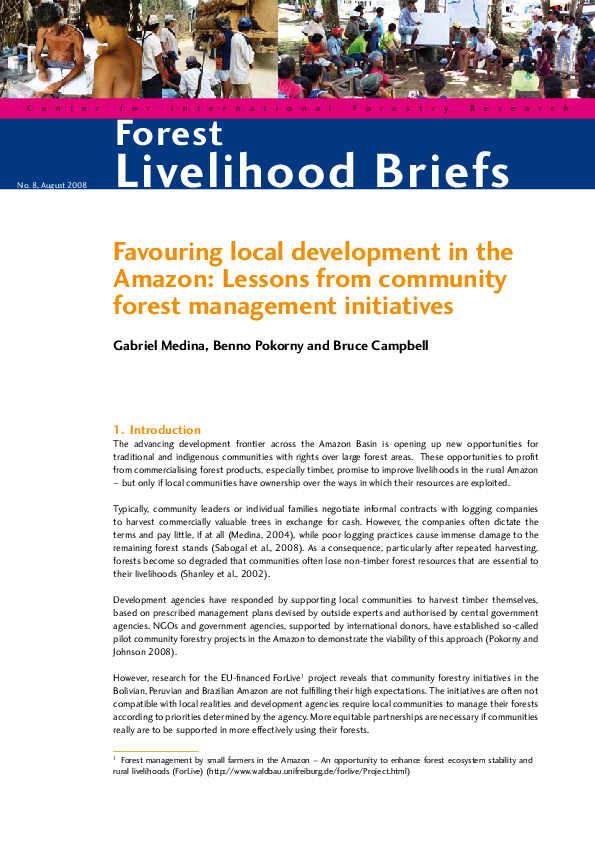 (PDF) Favouring local development in the Amazon: Lessons from community ...