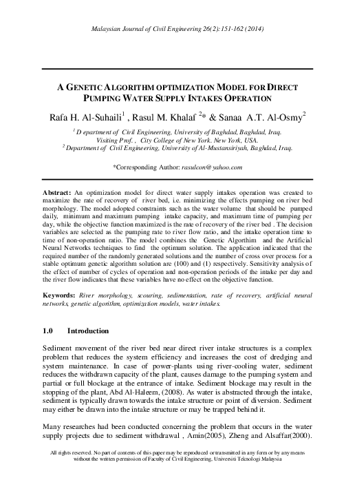 (PDF) A GENETIC ALGORITHM OPTIMIZATION MODEL FOR DIRECT PUMPING WATER ...