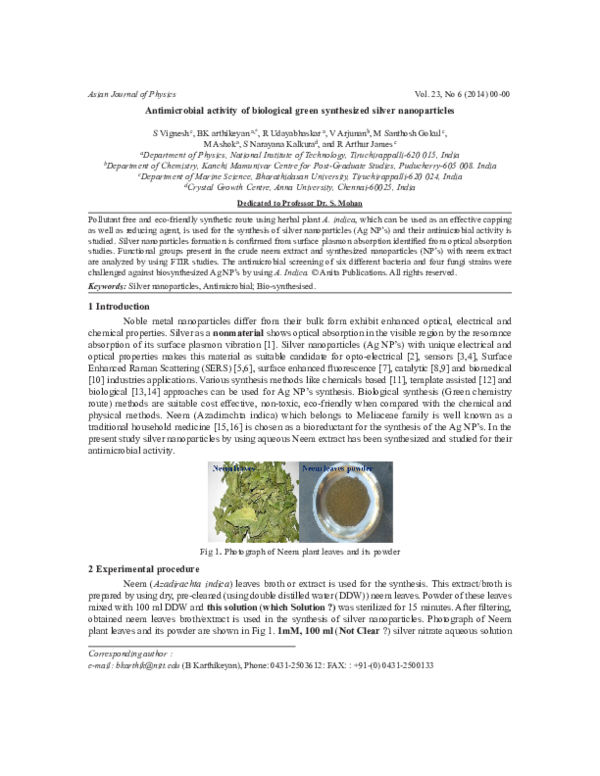 (PDF) Antimicrobial activity of biological green synthesized silver ...