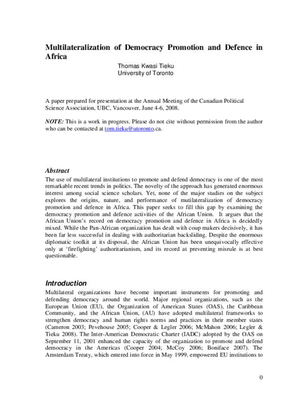 (PDF) Multilateralization of Democracy Promotion and Defense in Africa