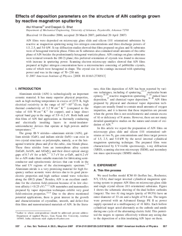 (PDF) Effects of deposition parameters on the structure of AlN coatings ...