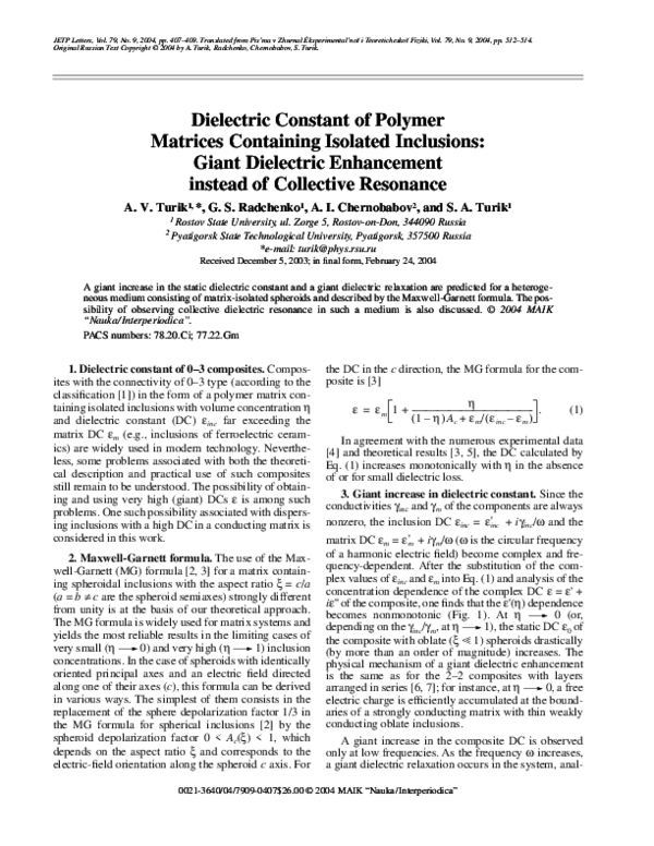 (PDF) Dielectric constant of polymer matrices containing isolated ...