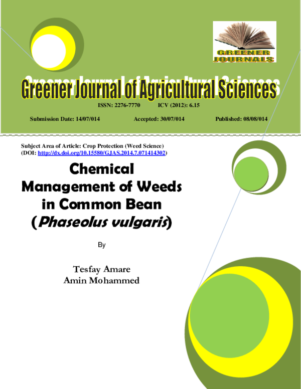 Pdf Chemical Management Of Weeds In Common Bean Phaseolus Vulgaris Amin Mohammed And Tesfay Amare Academia Edu