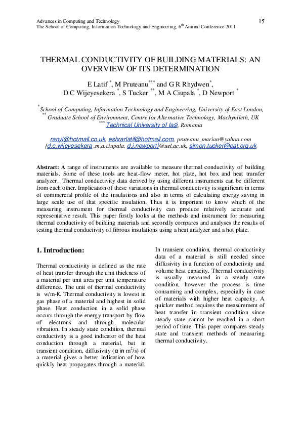 (PDF) THERMAL CONDUCTIVITY OF BUILDING MATERIALS: AN OVERVIEW OF ITS ...
