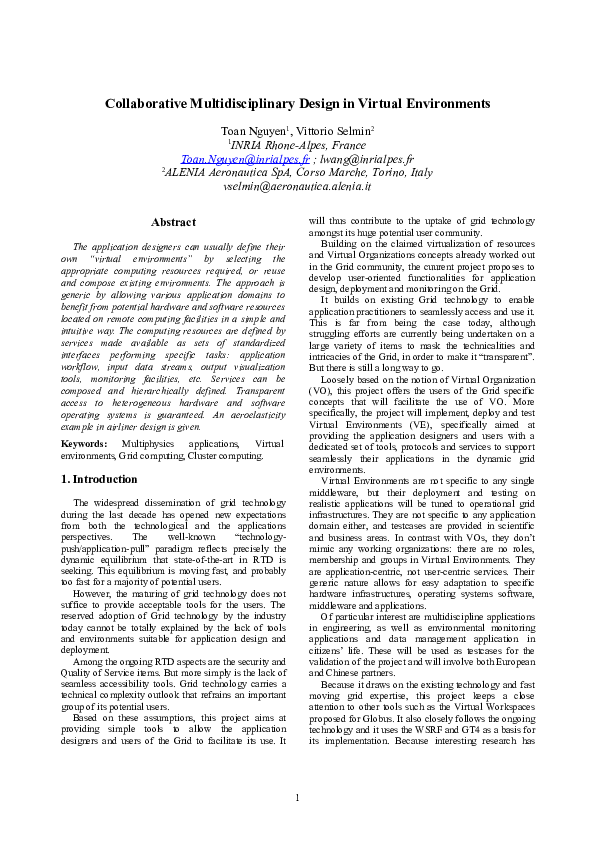 (PDF) Collaborative Multidisciplinary Design in Virtual Environments