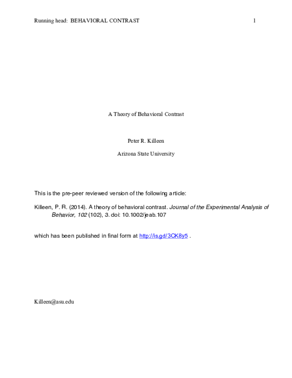 (PDF) A Theory of Behavioral Contrast | Peter Killeen - Academia.edu
