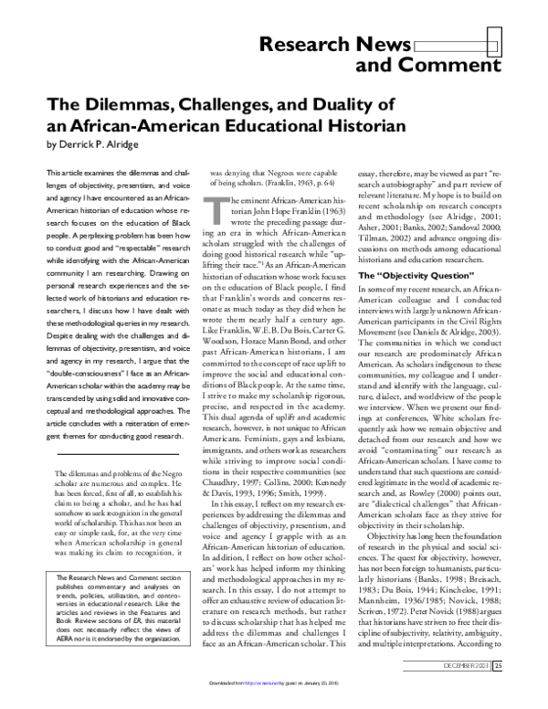 (PDF) The Dilemmas, Challenges, and Duality of an African-American ...