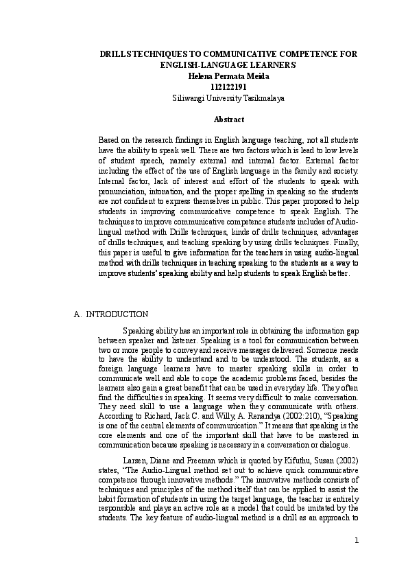 (DOC) DRILLS TECHNIQUES TO COMMUNICATIVE COMPETENCE FOR ENGLISH