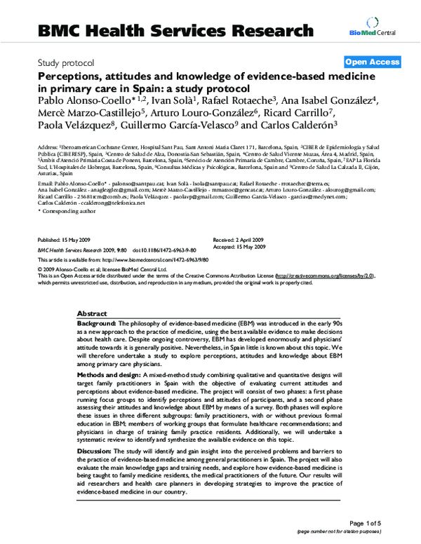(PDF) Perceptions, attitudes and knowledge of evidence-based medicine ...