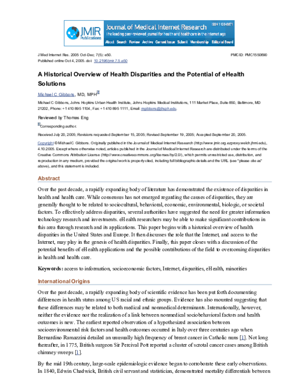 (PDF) A Historical Overview of Health Disparities and the Potential of ...