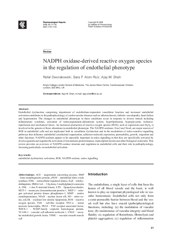 (PDF) NADPH oxidase-derived reactive oxygen species in the regulation ...