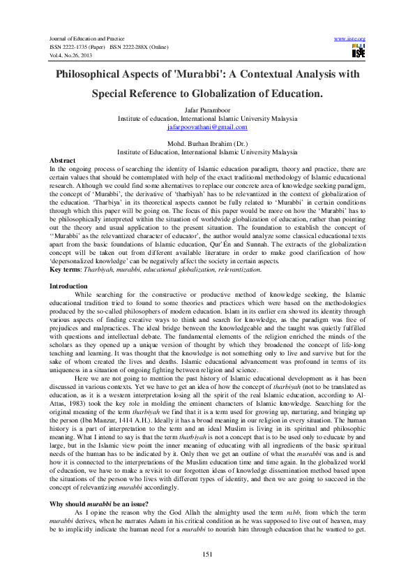(PDF) Philosophical Aspects of 'Murabbi': A Contextual Analysis with ...