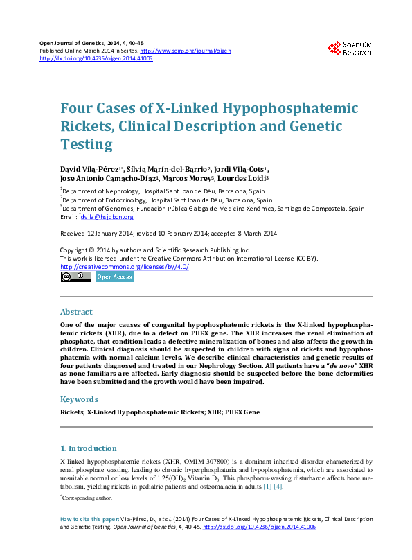 (PDF) Four Cases of X-Linked Hypophosphatemic Rickets, Clinical ...