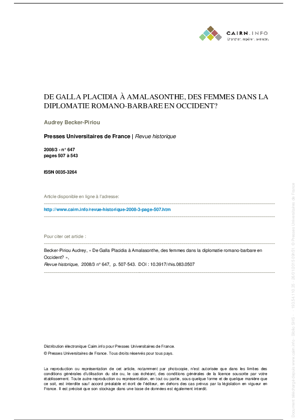 De Galla Placidia à Amalasonthe, des femmes dans la diplomatie romano-barbare en Occident?